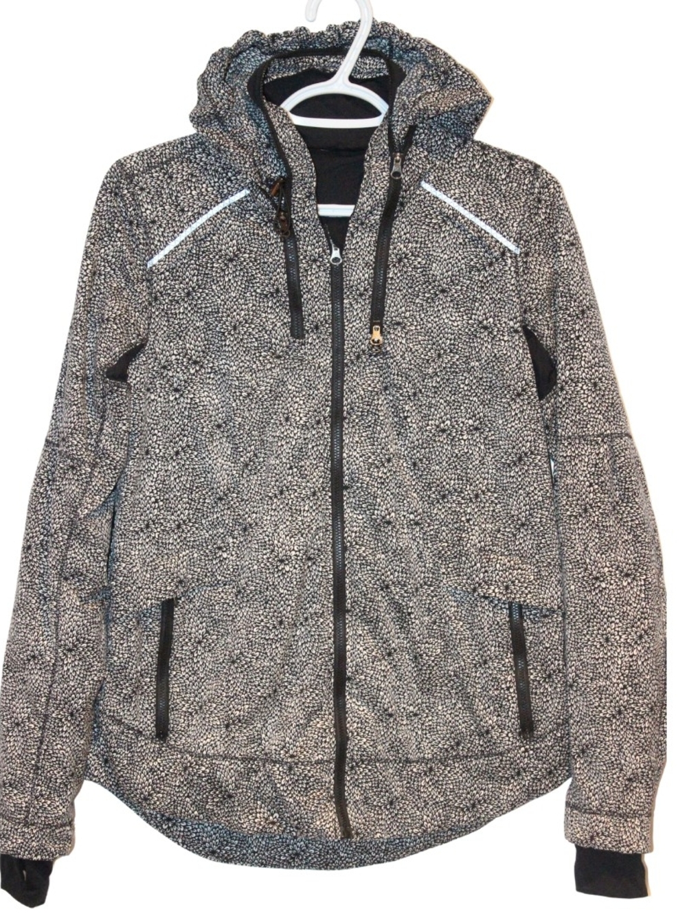 Women's Hooded Black & White Patterned Jacket